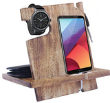 White Whale Wood Phone Docking Station with Key Holder, Wallet Stand and Watch Organizer Men's Gift MyFancyCraft Compatible with Any Phone