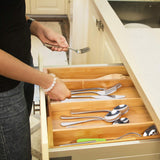 White Whale Drawer Dividers silverware tray Expandable Utensil Cutlery Tray Wooden Adjustable Flatware Organizer Kitchen Storage Holder for Knives Forks Spoons Accessories Gadgets