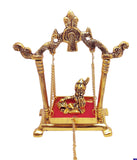 White Whale Laddu Gopal on Jhulla Palana Metal Statue Gold Plated Decor Your Home,Office Metal Krishna Murti,Showpiece Figurines,Religious Idol Gift Article.