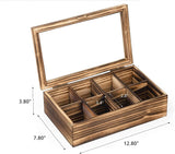 White Whale Tea Box Storage Natural Tea Chest Tea Bag Holder 8 Adjustable Tea Chest Compartments with Glass Window