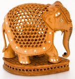 White Whale Wooden Jali Elephants with Baby Inside BABY Idol Feng Shui Good Luck Dignity worldwide Showpiece Gifts Set