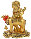 White Whale Metal Kamdhenu Cow with Krishna Statue for Home Decor/vastu Showpiece (Gold)