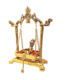 White Whale Laddu Gopal on Jhulla Palana Metal Statue Gold Plated Decor Your Home,Office Metal Krishna Murti,Showpiece Figurines,Religious Idol Gift Article.