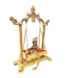 White Whale Laddu Gopal on Jhulla Palana Metal Statue Gold Plated Decor Your Home,Office Metal Krishna Murti,Showpiece Figurines,Religious Idol Gift Article.