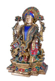 White Whale Brass Lakshmi Statue with Stonework,Big Large Size Goddess Laxmi Idol Brass, Hindu Goddess of Money, Wealth, Abundance & Prosperity.