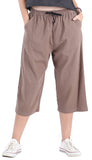 Whitewhale Womens Loose Elastic Waist Cotton Casual Capri Wide Leg Palazzo Pants