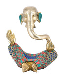 White Whale Brass Lord Ganesha Idol/Brass Lord Ganesha Statue in Modern Art with Antique Stonework Finish