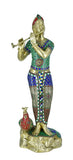 White Whale Lord Krishna Statue | Beautiful Clay Handmade Krishna Big Standing Lord Krishna Murti Playing Flute with Side Peacock.