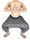 Whitewhale Mens Women Cotton Stripe Harem Pants Pockets Yoga Trousers Hippie