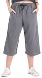 Whitewhale Womens Loose Elastic Waist Cotton Casual Capri Wide Leg Palazzo Pants