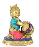 White Whale Little Krishna Idol India Hind Hindu God Brass Sculpture Makhan Krishna Statue Decor Gift