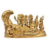 White Whale Vishnu Parivar (Vishnu, Shiv, Brahma, Laxmi, Saraswati, Yama, Garud, Narad, Naag Devi) Brass Idol Showpiece 8"inch