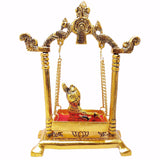 White Whale Laddu Gopal on Jhulla Palana Metal Statue Gold Plated Decor Your Home,Office Metal Krishna Murti,Showpiece Figurines,Religious Idol Gift Article.