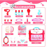 White Whale Plastic 3 in 1 Cosmetic and Beauty Salon Toy Set, Educational Portable Makeup Suitcase with Makeup Accessories, 21 Pieces - Pink