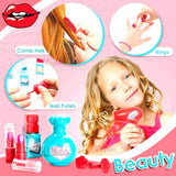 White Whale Plastic 3 in 1 Cosmetic and Beauty Salon Toy Set, Educational Portable Makeup Suitcase with Makeup Accessories, 21 Pieces - Pink