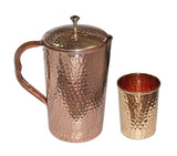 White Whale Hammered Pure Copper Luxury Jug  with 1 glasses, capacity 2100 ml