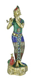 White Whale Lord Krishna Statue | Beautiful Clay Handmade Krishna Big Standing Lord Krishna Murti Playing Flute with Side Peacock.