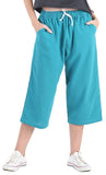 Whitewhale Womens Loose Elastic Waist Cotton Casual Capri Wide Leg Palazzo Pants