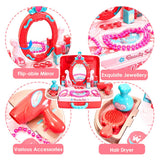 White Whale Plastic 3 in 1 Cosmetic and Beauty Salon Toy Set, Educational Portable Makeup Suitcase with Makeup Accessories, 21 Pieces - Pink