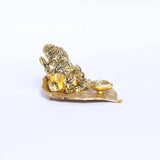 White Whale Metal Lord Ganesha On Leaf with Diya Idol for Pooja Room Showpiece for Room,Office & Table,car and Gift for Have Anniversaries, Birthday.