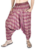 Whitewhale Mens Women Cotton Stripe Harem Pants Pockets Yoga Trousers Hippie