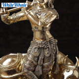 White Whale Lord Krishna With Cow Brass Statue Religious Strength God Sculpture Idol