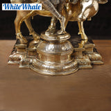 White Whale Lord Krishna With Cow Brass Statue Religious Strength God Sculpture Idol