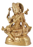 White Whale Maa Saraswati Brass Statue Religious Goddess Sculpture Idol Home Décor