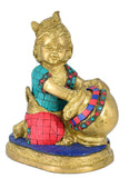 White Whale Little Krishna Idol India Hind Hindu God Brass Sculpture Makhan Krishna Statue Decor Gift