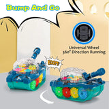 White Whale Musical Toy Battery Operated Transparent Gear Tanks Toys for Kids Electric Bump & Go with 3D Light Sound Toys (Pack of 1) Multicolor