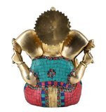 White Whale Lord Ganesha Brass Statue Religious Strength God Sculpture Idol Home Decor Figurine (11 Inches)