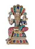 White Whale Brass Mighty Narsimha (A Divine Form of Lord Vishnu) Adorning a Snake King - Stone and Gold Finish
