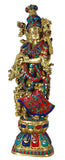 Whitewhale Brass Radha Statue Big Large Size, Big Large Size Brass Goddess Radha Idol with Stone Work, Indian Lady Sculpture - 29 Inches