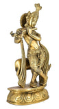 White Whale Lord Krishna with Cow Brass Statue Religious Strength God Sculpture Idol Home Decor Figurine