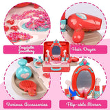 White Whale Beauty Set for Kids Girls 3 in 1 Learning Educational Make Up Suitcase Kit with Makeup Accessories Pretend Play Set Portable Suitcase Toy Gift for Girls - Pink