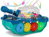 White Whale Musical Toy Battery Operated Transparent Gear Tanks Toys for Kids Electric Bump & Go with 3D Light Sound Toys (Pack of 1) Multicolor