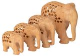 White Whale Wooden Jali Elephants with Baby Inside BABY Idol Feng Shui Good Luck Dignity worldwide Showpiece Gifts Set ( Pack of 4)