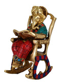 Whitewhale Brass Ganesha Statue Ramayan Reading Turbaned Ganesh Sitting on Chair Sculpture
