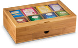 Whitewhale Tea Box Storage Natural Tea Chest Tea Bag Holder with Glass Window