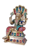 White Whale Brass Mighty Narsimha (A Divine Form of Lord Vishnu) Adorning a Snake King - Stone and Gold Finish