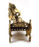 White Whale Lord Ganesha Resting on Royal Shofa Brass Statue Religious Strength God Sculpture Idol