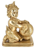 White Whale Makhan Krishna Statue Hindu God Figurine Flute Lover Solid Handmade Brass Sculpture Home Decor