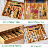 White Whale Drawer Dividers silverware tray Expandable Utensil Cutlery Tray Wooden Adjustable Flatware Organizer Kitchen Storage Holder for Knives Forks Spoons Accessories Gadgets