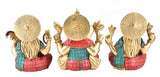 White Whale Lakshmi, Ganesh, Saraswati Idols Golden Multicolored Seated Pose 3 Set Brass God Goddess Statue Diwali Gifts