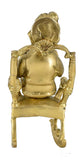 White Whale Brass Statue Hindu Art Ganesha God Seated On A Rocking Chair and Reading A Book 7 Inch