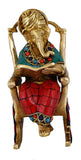 Whitewhale Brass Ganesha Statue Ramayan Reading Turbaned Ganesh Sitting on Chair Sculpture