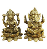 White Whale Brass Hindu God Lord Ganesha and Lakshmi Bhagwan Lord Ganesha and Lakshmi Idol Statue Murti 3" inch