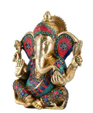 White Whale Lord Ganesha Brass Statue Religious Strength God Sculpture Idol Home Decor Figurine (11 Inches)
