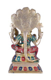 White Whale Brass Mighty Narsimha (A Divine Form of Lord Vishnu) Adorning a Snake King - Stone and Gold Finish