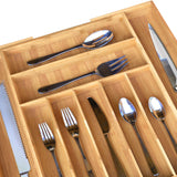 White Whale Drawer Dividers silverware tray Expandable Utensil Cutlery Tray Wooden Adjustable Flatware Organizer Kitchen Storage Holder for Knives Forks Spoons Accessories Gadgets